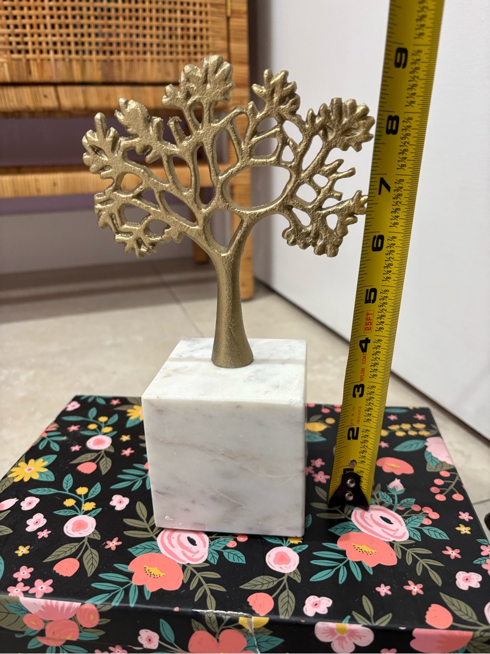 Gold Tree Sculpture on White Marble Base
